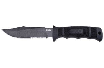 Image of SOG SEAL Pup 9 inch Fixed Blade Knife, Partially Serrated Edge, Clip Point, AUS-8, Powder Coated Black Blade, Black Handle, Ballistic Nylon Sheath, M3N-CP