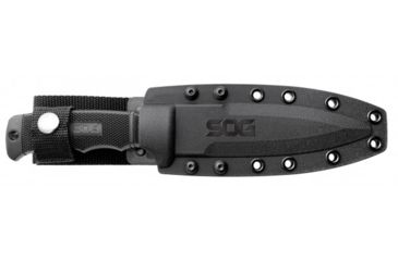 Image of SOG SEAL Pup 9 inch Fixed Blade Knife, Partially Serrated Edge, Clip Point, AUS-8, Powder Coated Black Blade, Black Handle, Kydex Sheath, M37K