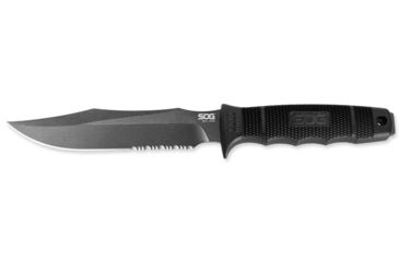 Image of SOG SEAL Team 12.3 inch Fixed Blade Knife, Partially Serrated Edge, Clip Point, AUS-8, Satin Blade, Black Handle, Kydex Sheath, S37-K