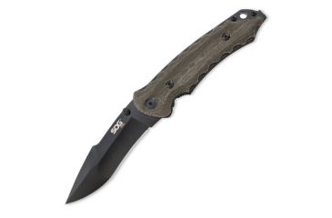 Image of SOG Specialty Knives &amp; Tools Kiku 3.5in Folding Knife, Knife, Green Linen Micarta Handle, Black Tini Blade, Plain SOGKU-1002