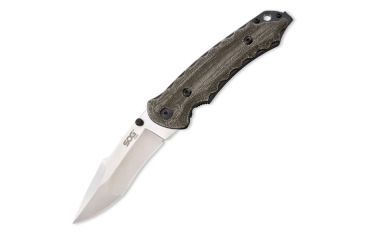 Image of SOG Specialty Knives &amp; Tools Kiku 3.5in Folding Knife, Green Linen Micarta Handle, Tanto Blade, Satin, Plain SOGKU-1001