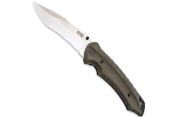 Image of SOG Specialty Knives &amp; Tools Kiku 4.6in Folding Knife, Green Linen Micarta Handle, Tanto Blade,Satin,Plain SOGKU-1011
