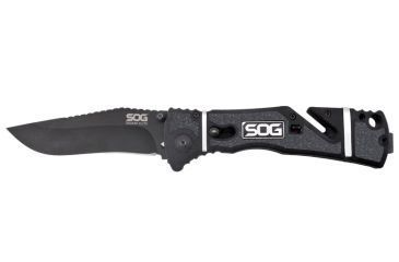 Image of SOG Trident Elite Straight-Edge Assisted Folding Steel Blade Knife, 3.75 in., Green Handle, Black TiNi Finish, TF102-CP