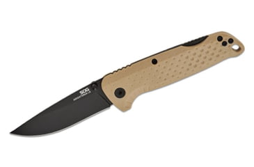 Image of SOG Adventurer LB Lockback Folding Knife 3" Black PVD Drop Point Blade, FDE Flat Dark Earth GRN Handles