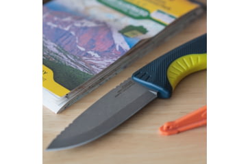 Image of SOG Specialty Knives &amp; Tools Aegis FX Fixed Blade Knives, 3.7in, Straight Edge, CRYO KRUPP 4116 Steel, Drop Point, Indigo/Acid Yellow, GRN / TPU Handle, Black, SOG-17-41-01-41