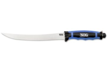 Image of SOG Specialty Knives &amp; Tools Bladelight Fillet LED Fixed Steel Straight-Edge Knife, Hard Nylon Sheath, Satin Finish, Blue, 7.5 in. BLT32K-CP