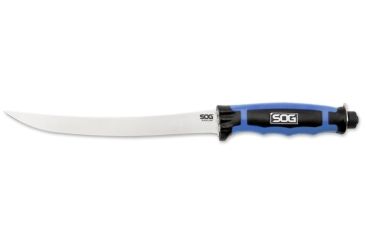 Image of SOG Specialty Knives &amp; Tools Bladelight Fillet LED Fixed Steel Straight-Edge Knife, Hard Nylon Sheath, Satin Finish, Blue, 7.5 in. BLT32K-CP