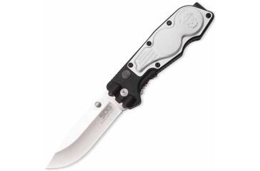 Image of SOG Specialty Knives &amp; Tools Bladelight Mini Folding Knife,3in,Black/Silver Handle,Satin Plain,Clam SOGBLT60-CP