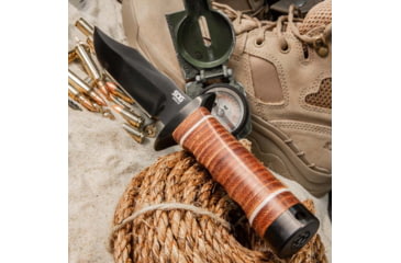 Image of SOG Specialty Knives &amp; Tools Bowie 2.0 Fixed Blade Knife, 6.4in, AUS-8 Blade, Clip Point, Brown, Leather Washers Handle, Black, SOG-S1T-L