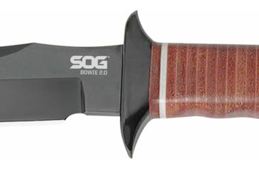Image of SOG Specialty Knives &amp; Tools Bowie 2.0 Fixed Blade Knife, 6.4in, AUS-8 Blade, Clip Point, Brown, Leather Washers Handle, Black, SOG-S1T-L