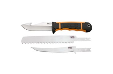 Image of SOG Specialty Knives &amp; Tools Exchange Knive Set, 4.3in 8Cr13Mov Steel Blade w/ Gut Hook/Fillet And Saw Blade, Glass-Reinforced Nylon And Rubber Overmold Handle Black/Orange, HT201N