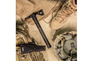 Image of SOG Specialty Knives &amp; Tools FastHawk Tactical Tomahawk Axe, 2in, 420 Stainless Blade, Black, Glass-Reinforced Nylon Handle, Black Finish, SOG-F06TN-CP