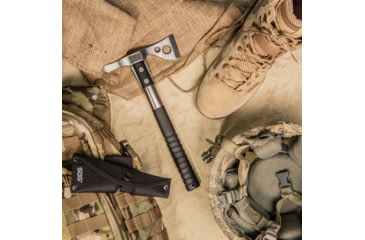 Image of SOG Specialty Knives &amp; Tools FastHawk Tactical Tomahawk Axe, 2in, 420 Stainless Blade, Black, Glass-Reinforced Nylon Handle, Polished Blade Finish, Silver, SOG-F06PN-CP