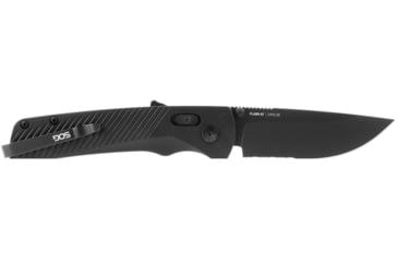Image of SOG Specialty Knives &amp; Tools Flash At  Blackout Automatic Folding Knife, 3.38in, D2 Tool Steel, Drop Point Blade, Partially Serrated, Black Coated, Black GRN Handle, SOG-11-18-02-57