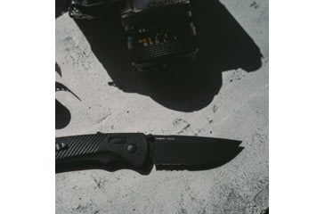 Image of SOG Specialty Knives &amp; Tools Flash At  Blackout Automatic Folding Knife, 3.38in, D2 Tool Steel, Drop Point Blade, Partially Serrated, Black Coated, Black GRN Handle, SOG-11-18-02-57