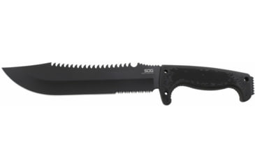 Image of SOG Specialty Knives &amp; Tools Jungle Primitive Folding Knife, 9.5in, 8Cr13MoV Blade, Clip Point, Black, Kraton Handle, Black, SOG-F03TN-CP