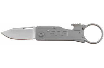 Image of SOG Specialty Knives &amp; Tools KeyTron Folding Knife, 1.8in, 5Cr15MoV Blade, Clip Point, Grey, Stainless Steel Handle, Silver/Grey, SOG-KT1001-CP