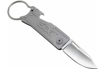 Image of SOG Specialty Knives &amp; Tools KeyTron Folding Knife, 1.8in, 5Cr15MoV Blade, Clip Point, Grey, Stainless Steel Handle, Silver/Grey, SOG-KT1001-CP
