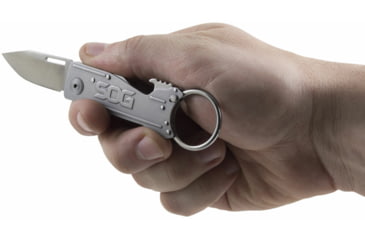 Image of SOG Specialty Knives &amp; Tools KeyTron Folding Knife, 1.8in, 5Cr15MoV Blade, Clip Point, Grey, Stainless Steel Handle, Silver/Grey, SOG-KT1001-CP