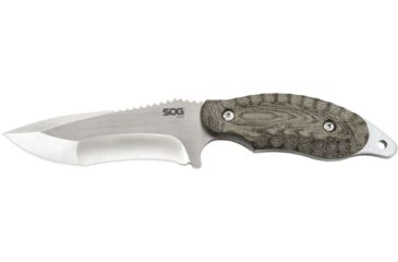 Image of SOG Specialty Knives &amp; Tools Kiku 4 Inch Dual Direction Satin Fixed Blade Knife w/ Micarta Handle and Kydex Sheath, Silver, KU-2022