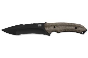 Image of SOG Specialty Knives &amp; Tools Kiku Straight-Edge Fixed Steel Blade Drop Point Knife, Linen Micarta Handle, Black TiNi Finish, Large, 5.6 in. KU-2012