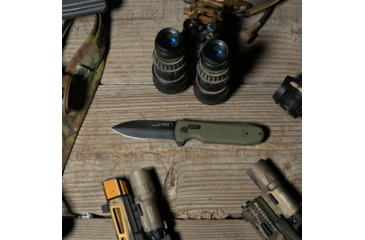 Image of SOG Specialty Knives &amp; Tools Pentagon XR Automatic Folding Knife, 3.63in, CTS-XHP Stainless, Spear Point Blade, Black Oxide, OD Green G10 Handle, 12-61-02-57
