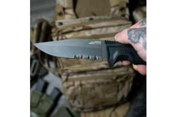 Image of SOG Specialty Knives &amp; Tools Recondo FX Fixed Blade Knives, 4.6in, Partially Serrated Edge, CRYO 440C Steel, Spear Point, Black, GRN / TPU Handle, Black, SOG-17-22-02-57