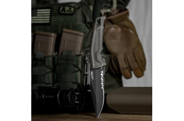Image of SOG Specialty Knives &amp; Tools Recondo FX Fixed Blade Knives, 4.6in, Partially Serrated Edge, CRYO 440C Steel, Spear Point, FDE, GRN / TPU Handle, Black, SOG-17-22-04-57