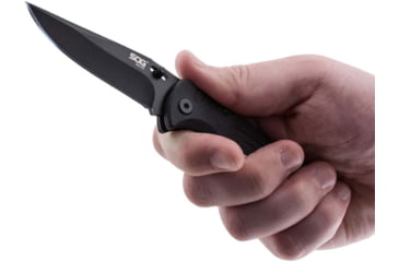 Image of SOG Specialty Knives &amp; Tools Salute Mini Folding Knife, 3.1in, 8Cr13MoV Blade, Clip Point, Black, G10 Handle, Black Oxide Finish, Black/Black, SOG-FF1101-CP