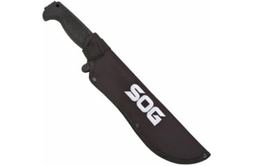 Image of SOG Specialty Knives &amp; Tools SOGFari Machete Fixed Blade Knife, 10in, 3Cr13 Blade, Tanto, Black, Kraton Handle, Black, SOG-MC04-N