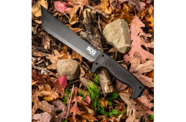 Image of SOG Specialty Knives &amp; Tools SOGFari Machete Fixed Blade Knife, 10in, 3Cr13 Blade, Tanto, Black, Kraton Handle, Black, SOG-MC04-N