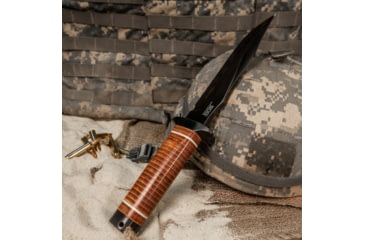 Image of SOG Specialty Knives &amp; Tools Super SOG Bowie Fixed Blade Knife, 7.5in, AUS-8 Blade, Clip Point, Brown, Leather Washers Handle, Black, SOG-SB1T-L