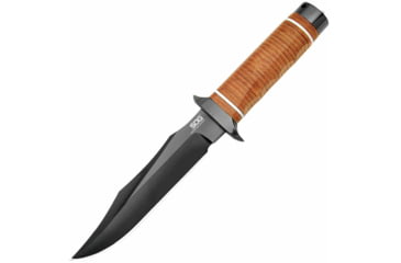 Image of SOG Specialty Knives &amp; Tools Super SOG Bowie Fixed Blade Knife, 7.5in, AUS-8 Blade, Clip Point, Brown, Leather Washers Handle, Black, SOG-SB1T-L