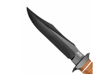 Image of SOG Specialty Knives &amp; Tools Super SOG Bowie Fixed Blade Knife, 7.5in, AUS-8 Blade, Clip Point, Brown, Leather Washers Handle, Black, SOG-SB1T-L