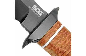 Image of SOG Specialty Knives &amp; Tools Super SOG Bowie Fixed Blade Knife, 7.5in, AUS-8 Blade, Clip Point, Brown, Leather Washers Handle, Black, SOG-SB1T-L