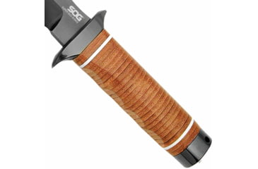 Image of SOG Specialty Knives &amp; Tools Super SOG Bowie Fixed Blade Knife, 7.5in, AUS-8 Blade, Clip Point, Brown, Leather Washers Handle, Black, SOG-SB1T-L