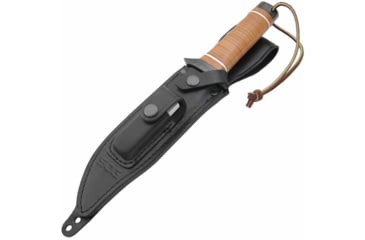 Image of SOG Specialty Knives &amp; Tools Super SOG Bowie Fixed Blade Knife, 7.5in, AUS-8 Blade, Clip Point, Brown, Leather Washers Handle, Black, SOG-SB1T-L