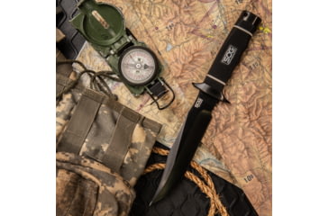 Image of SOG Specialty Knives &amp; Tools Tech Bowie Knife, 11in Overall, 6 3/8in AUS-8 Stainless Black TiNi Blade, Black Kraton Handle, Kydex Sheath, S10B-K