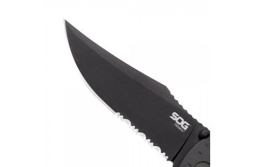 Image of SOG Specialty Knives &amp; Tools Trident 1/2 Serrated TiNi Automatic Folding Knife, 0.13in AUS-8 Blade Steel, Overall length 8.5in, Black, Glass-Reinforced Nylon Handle TF1-BX