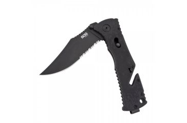 Image of SOG Specialty Knives &amp; Tools Trident 1/2 Serrated TiNi Automatic Folding Knife, 0.13in AUS-8 Blade Steel, Overall length 8.5in, Black, Glass-Reinforced Nylon Handle TF1-BX