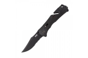 Image of SOG Specialty Knives &amp; Tools Trident 1/2 Serrated TiNi Automatic Folding Knife, 0.13in AUS-8 Blade Steel, Overall length 8.5in, Black, Glass-Reinforced Nylon Handle TF1-BX