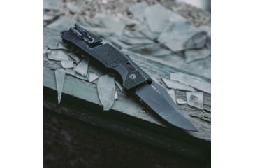 Image of SOG Specialty Knives &amp; Tools Trident At Blackout Automatic Folding Knife, 3.75in, D2 Tool Steel, Clip Point Blade, Black Oxide, Black Textured GRN Handle, SOG-11-12-05-57