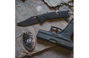 Image of SOG Specialty Knives &amp; Tools Trident At Blackout Automatic Folding Knife, 3.75in, D2 Tool Steel, Clip Point Blade, Black Oxide, Black Textured GRN Handle, SOG-11-12-05-57