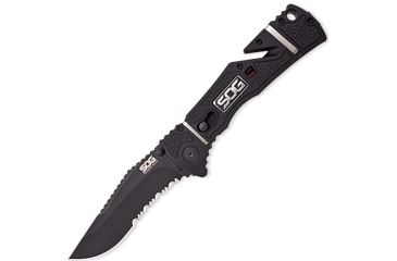Image of SOG Trident Elite Folding Knife, 3.7in, Black Handle, Black Tanto ComboEdge, Box, SOGTF106-BX
