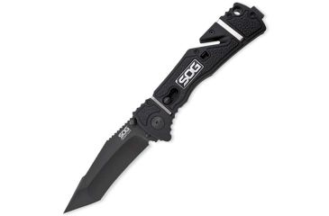 Image of SOG Trident Elite Folding Knife, 3.7in, Black Handle, Black Tanto Plain w/Clip, Box, SOGTF104-BX