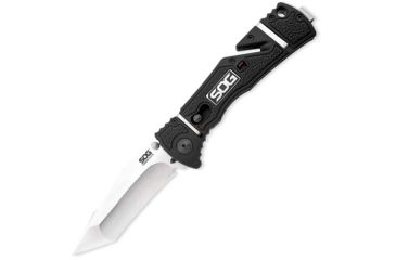 Image of SOG Trident Elite Folding Knife, 3.7in, Black Handle, Satin Tanto Plain w/Clip, Box, SOGTF103-BX