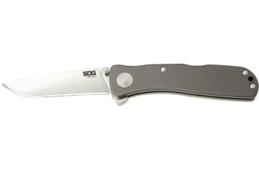 Image of SOG Specialty Knives &amp; Tools Twitch II Folding Knife, 2.65in, AUS-8 Blade, Drop Point, Grey, Anodized Aluminum 6061-T6 Handle, Tan, SOG-TWI8-CP