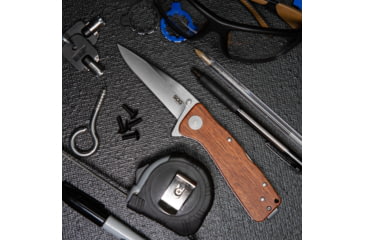 Image of SOG Specialty Knives &amp; Tools Twitch XL Folding Knife, 3.25in, AUS-8 Blade, Drop Point, Brown, Rosewood Handle, Silver, SOG-TWI24-CP