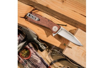 Image of SOG Specialty Knives &amp; Tools Twitch XL Folding Knife, 3.25in, AUS-8 Blade, Drop Point, Brown, Rosewood Handle, Silver, SOG-TWI24-CP