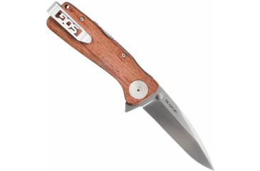 Image of SOG Specialty Knives &amp; Tools Twitch XL Folding Knife, 3.25in, AUS-8 Blade, Drop Point, Brown, Rosewood Handle, Silver, SOG-TWI24-CP